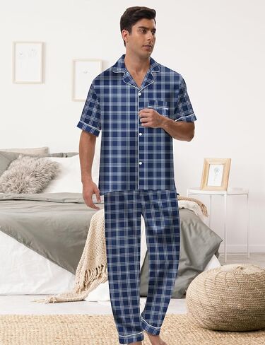 MORFORU Mens Satin Pajamas Set 2 Pcs Short Sleeve Button Down Silky Pajamas for Men Pjs Set Sleepwear with Sleep Mask in Saudi Arabia