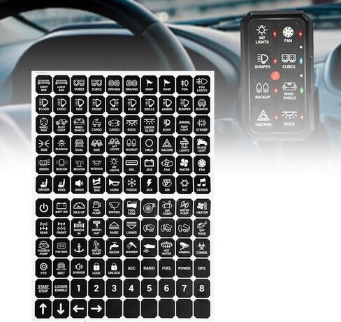 Switch Panel Sticker Kit for 6/8/12 Gang Control Button - Dashboard Label Decal Set for Car Boat RV Truck Vehicle Marine, 120 Pcs (Horizontal Stickers with Square Corner) in Kuwait