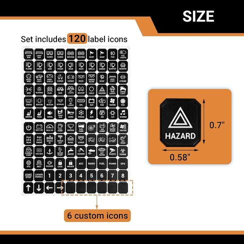 Switch Panel Sticker Kit for 6/8/12 Gang Control Button - Dashboard Label Decal Set for Car Boat RV Truck Vehicle Marine, 120 Pcs (Horizontal Stickers with Square Corner) in Kuwait