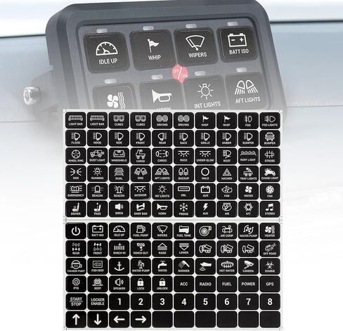 Switch Panel Sticker Kit for 6/8/12 Gang Control Button - Dashboard Label Decal Set for Car Boat RV Truck Vehicle Marine, 120 Pcs (Horizontal Stickers with Square Corner) in Kuwait