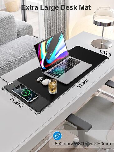 Wireless Charging Mouse Pad, Gaming Mouse Pad, 31.5"x15.8" Large Desk Mat for Laptop/Keyboard, Waterproof Smooth Surface, Non-Slip Base, Black in Kuwait