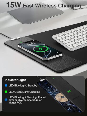Wireless Charging Mouse Pad, Gaming Mouse Pad, 31.5"x15.8" Large Desk Mat for Laptop/Keyboard, Waterproof Smooth Surface, Non-Slip Base, Black in Kuwait