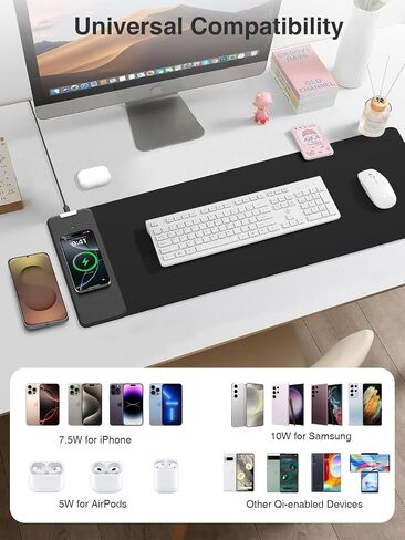 Wireless Charging Mouse Pad, Gaming Mouse Pad, 31.5"x15.8" Large Desk Mat for Laptop/Keyboard, Waterproof Smooth Surface, Non-Slip Base, Black in Kuwait