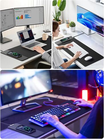 Wireless Charging Mouse Pad, Gaming Mouse Pad, 31.5"x15.8" Large Desk Mat for Laptop/Keyboard, Waterproof Smooth Surface, Non-Slip Base, Black in Kuwait