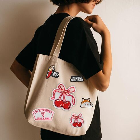 Cherries with Bow Patch 3" Cute Pink Coquette Aesthetic Embroidered Patches for Backpack, Hat, Jackets, Iron On Sew On, Uniform DIY Embroidery PVC Patches Gift, Accessories for Him Her 3 Inch in Kuwait