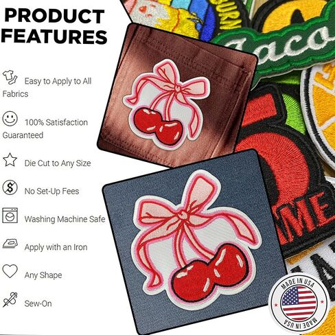 Cherries with Bow Patch 3" Cute Pink Coquette Aesthetic Embroidered Patches for Backpack, Hat, Jackets, Iron On Sew On, Uniform DIY Embroidery PVC Patches Gift, Accessories for Him Her 3 Inch in Kuwait