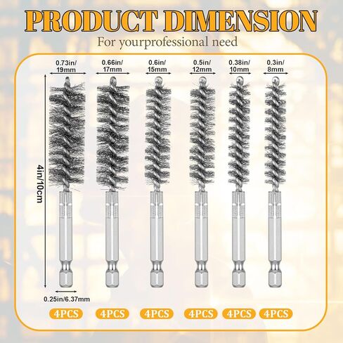 24 PCS Bore Brush for Drill ، فرشاة فرشاة من الفولاذ المقاوم للصدأ مجموعة فرشاة تنظيف الأسلاك لحفر الطاقة تأثير سلك سلك سلك تنظيف مجموعة فرشاة (8/10/12/15/17/19MM) in Kuwait