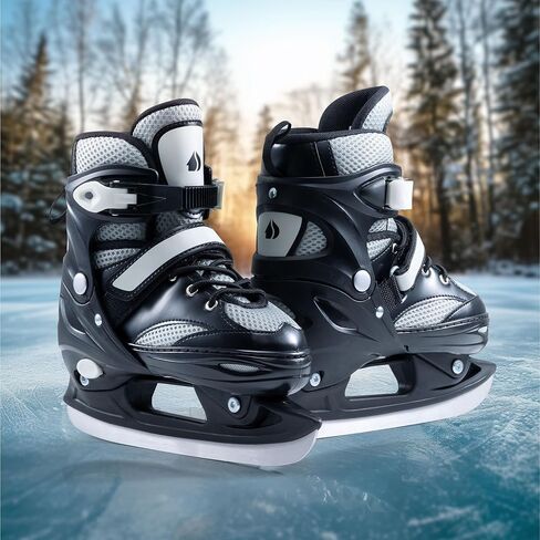 Navaris Adjustable Ice Skates for Kids - Comfortable & Robust Ice Skate Shoes for Boys and Girls - Perfect for Training, Hockey, Figure Skating and Leisure - Size EU 31-34, Grey in Saudi Arabia