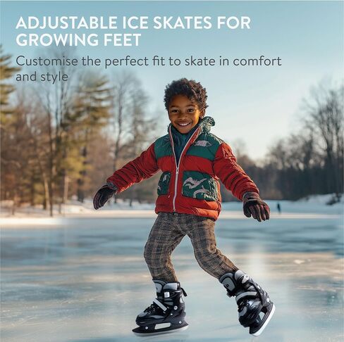 Navaris Adjustable Ice Skates for Kids - Comfortable & Robust Ice Skate Shoes for Boys and Girls - Perfect for Training, Hockey, Figure Skating and Leisure - Size EU 31-34, Grey in Saudi Arabia