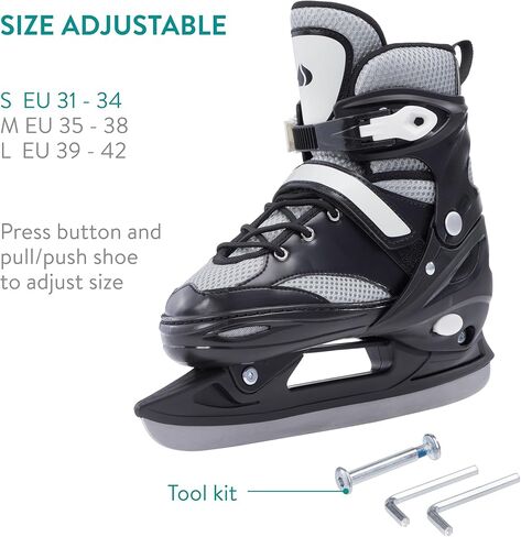 Navaris Adjustable Ice Skates for Kids - Comfortable & Robust Ice Skate Shoes for Boys and Girls - Perfect for Training, Hockey, Figure Skating and Leisure - Size EU 31-34, Grey in Saudi Arabia