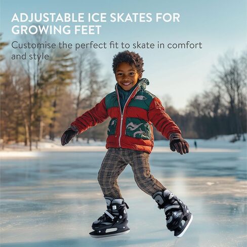 Navaris Adjustable Ice Skates for Kids - Comfortable & Robust Ice Skate Shoes for Boys and Girls - Perfect for Training, Hockey, Figure Skating and Leisure - Size EU 31-34, Grey in Saudi Arabia