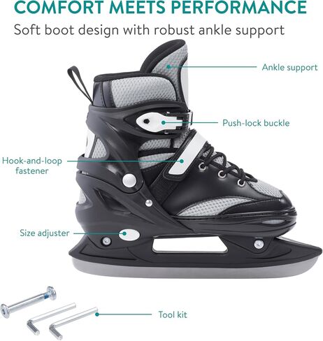Navaris Adjustable Ice Skates for Kids - Comfortable & Robust Ice Skate Shoes for Boys and Girls - Perfect for Training, Hockey, Figure Skating and Leisure - Size EU 31-34, Grey in Saudi Arabia