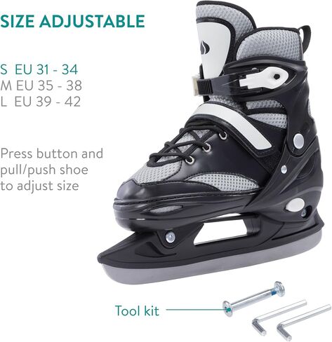 Navaris Adjustable Ice Skates for Kids - Comfortable & Robust Ice Skate Shoes for Boys and Girls - Perfect for Training, Hockey, Figure Skating and Leisure - Size EU 31-34, Grey in Saudi Arabia