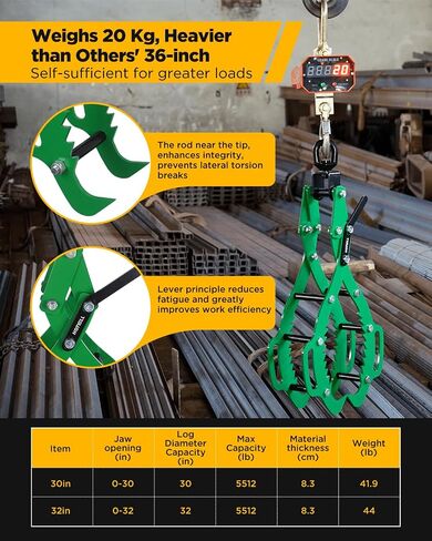 Log Lifting Tongs, Log Grapple Hook with Handle, Upgraded Timber Claw Hooks as Handling Tools for Dragging and Lifting Logs Used as Tractor, ATVs and Trucks Accessories (4 Claws - 32‘’) in Saudi Arabia