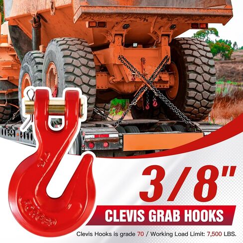 3/8 "Clevis Grab Hooks (4 Pack) خطاف سلسلة الخدمة الثقيلة ل 3/8 بوصة الصف 70 سلسلة مزورة الصلب- لنقل شاحنة المقطورة - اللوني الأصفر - 7500 رطل in Kuwait