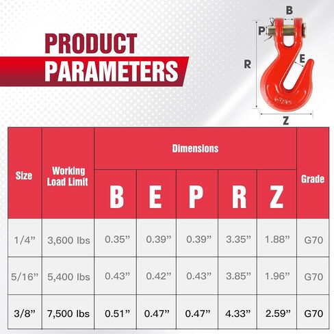 3/8 "Clevis Grab Hooks (4 Pack) خطاف سلسلة الخدمة الثقيلة ل 3/8 بوصة الصف 70 سلسلة مزورة الصلب- لنقل شاحنة المقطورة - اللوني الأصفر - 7500 رطل in Kuwait
