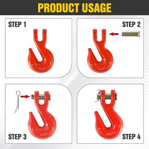 3/8 "Clevis Grab Hooks (4 Pack) خطاف سلسلة الخدمة الثقيلة ل 3/8 بوصة الصف 70 سلسلة مزورة الصلب- لنقل شاحنة المقطورة - اللوني الأصفر - 7500 رطل in Kuwait