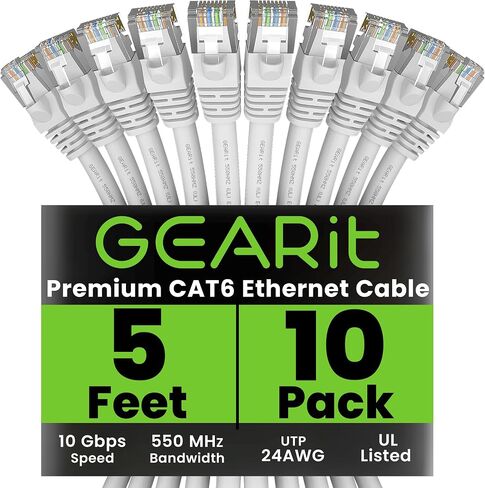 GEARit Cat 6 Ethernet Cable (50-Pack 3 Feet) Cat6 Network Patch, 10Gbps, RJ45, Snagless Cord, Gold-Plated Connectors, Internet for PC, TV, Tablet, Router, Printer, Servers, IT Data Center - White in Saudi Arabia