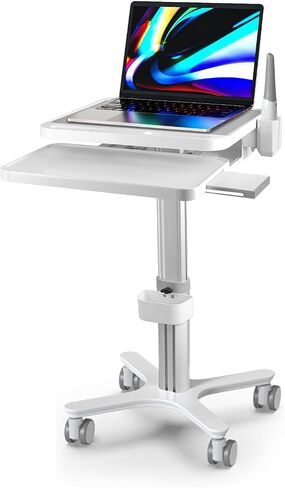 Kalolary Medical Trolley Cart,Height Adjustable Medical Laptop Workstation Trolley Cart with Wheels Dental Clinic Carts with Laptop Pallet,Oral Scanner Holder,Keyboard Holder&Storage Box for Hospital in Saudi Arabia