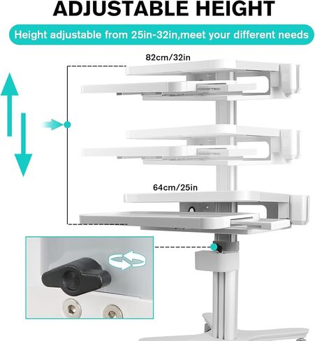 Kalolary Medical Trolley Cart,Height Adjustable Medical Laptop Workstation Trolley Cart with Wheels Dental Clinic Carts with Laptop Pallet,Oral Scanner Holder,Keyboard Holder&Storage Box for Hospital in Saudi Arabia