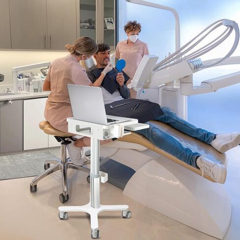 Kalolary Medical Trolley Cart,Height Adjustable Medical Laptop Workstation Trolley Cart with Wheels Dental Clinic Carts with Laptop Pallet,Oral Scanner Holder,Keyboard Holder&Storage Box for Hospital in Saudi Arabia