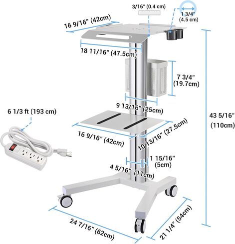 AW Medical Mobile Laptop Cart Rolling PC Stand Ultrasound Imaging Cart Computer Workstation on Wheels with Handle 220 Lbs Capacity CPU Printer Power Strip Holder for Dentistry Clinic Lap Hospital in Saudi Arabia