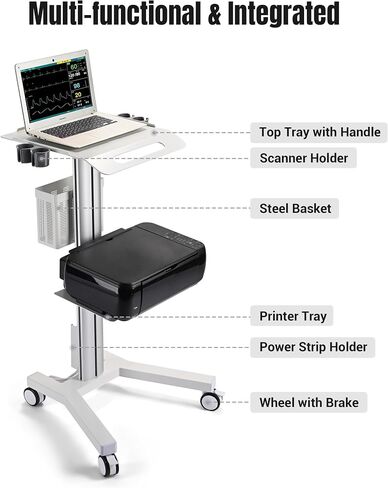 AW Medical Mobile Laptop Cart Rolling PC Stand Ultrasound Imaging Cart Computer Workstation on Wheels with Handle 220 Lbs Capacity CPU Printer Power Strip Holder for Dentistry Clinic Lap Hospital in Saudi Arabia