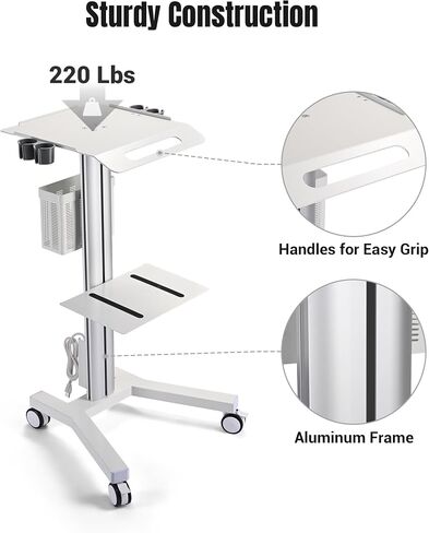 AW Medical Mobile Laptop Cart Rolling PC Stand Ultrasound Imaging Cart Computer Workstation on Wheels with Handle 220 Lbs Capacity CPU Printer Power Strip Holder for Dentistry Clinic Lap Hospital in Saudi Arabia