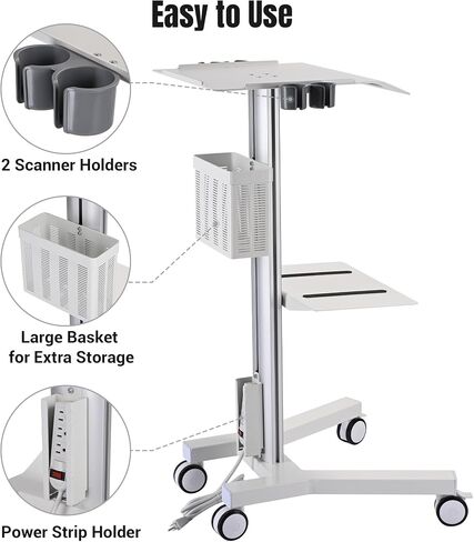 AW Medical Mobile Laptop Cart Rolling PC Stand Ultrasound Imaging Cart Computer Workstation on Wheels with Handle 220 Lbs Capacity CPU Printer Power Strip Holder for Dentistry Clinic Lap Hospital in Saudi Arabia
