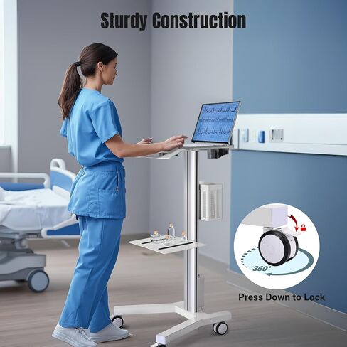 AW Medical Mobile Mobile Cart Cart Rolling PC Stand Ultrasound Imaging Cart محطة عمل كمبيوتر على عجلات مع مقبض 220 رطلاً حامل طابع طاقة طابعة لمستشفى عيادة طب الأسنان لمستشفى عيادة طب الأسنان in Saudi Arabia