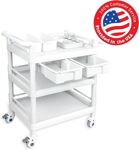Medical Mobile Trolley Cart 3 Tier 500 Lbs Spacious Beauty Salon Rolling Trolley with Dirt Buckets Drawers 360°Rotate Wheels Heavy Duty Medical Utility Cart for Hospital Dental Clinic in Saudi Arabia