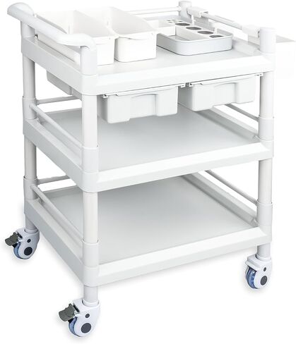Medical Mobile Trolley Cart 3 Tier 500 Lbs Spacious Beauty Salon Rolling Trolley with Dirt Buckets Drawers 360°Rotate Wheels Heavy Duty Medical Utility Cart for Hospital Dental Clinic in Saudi Arabia