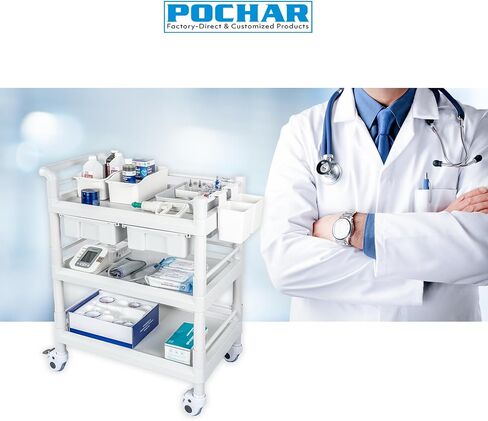 Medical Mobile Trolley Cart 3 Tier 500 Lbs Spacious Beauty Salon Rolling Trolley with Dirt Buckets Drawers 360°Rotate Wheels Heavy Duty Medical Utility Cart for Hospital Dental Clinic in Saudi Arabia