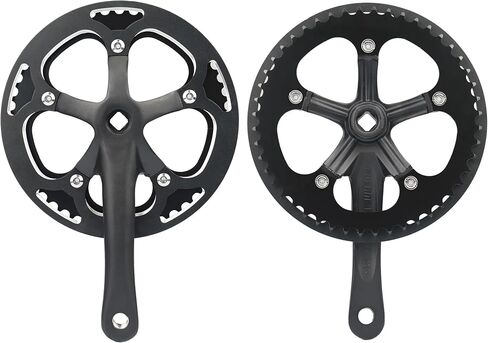 WEEROCK E-Bike/Bicycle Crankset MTB Road Bikes Crank Set 46T/48T Charing Alumininum Alloy Single Side Chain Cover and 170mm Arm, Compatible with Single Speed Bicycle and 6/7/8/9 Speeds Bicycles, Black in Kuwait