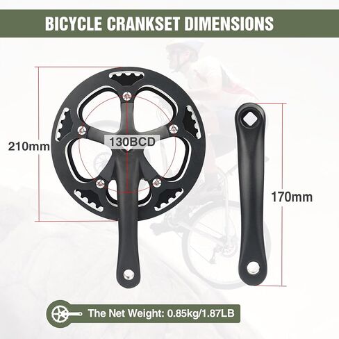 WEEROCK E-Bike/Bicycle Crankset MTB Road Bikes Crank Set 46T/48T Charing Alumininum Alloy Single Side Chain Cover and 170mm Arm, Compatible with Single Speed Bicycle and 6/7/8/9 Speeds Bicycles, Black in Kuwait