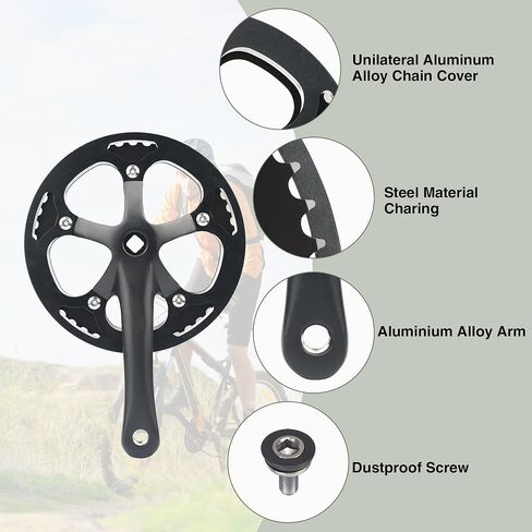 WEEROCK E-Bike/Bicycle Crankset MTB Road Bikes Crank Set 46T/48T Charing Alumininum Alloy Single Side Chain Cover and 170mm Arm, Compatible with Single Speed Bicycle and 6/7/8/9 Speeds Bicycles, Black in Kuwait