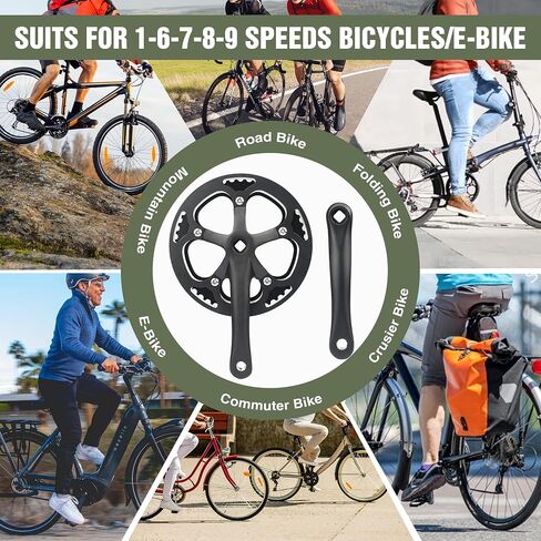 WEEROCK E-Bike/Bicycle Crankset MTB Road Bikes Crank Set 46T/48T Charing Alumininum Alloy Single Side Chain Cover and 170mm Arm, Compatible with Single Speed Bicycle and 6/7/8/9 Speeds Bicycles, Black in Kuwait