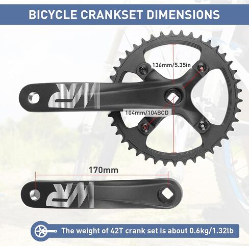 WEEROCK Mountain Bike Crankset Aluminium Alloy 1 Piece/Single 42T Charing Crank Set with 170mm Arm 104 BCD, Compatible with Single Speed Bicycle and 6/7/8/9/10/11 Speeds MTB Bike in Saudi Arabia