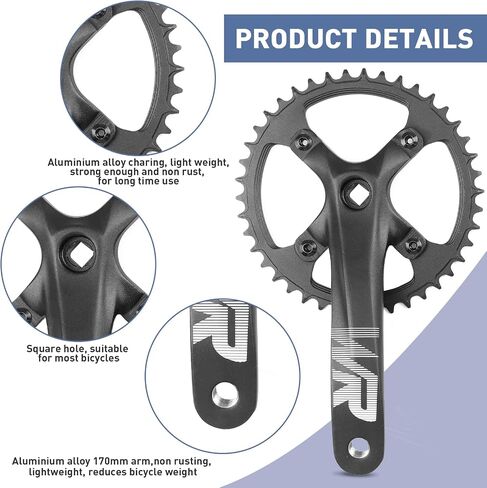 WEEROCK Mountain Bike Crankset Aluminium Alloy 1 Piece/Single 42T Charing Crank Set with 170mm Arm 104 BCD, Compatible with Single Speed Bicycle and 6/7/8/9/10/11 Speeds MTB Bike in Saudi Arabia