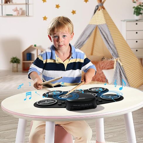VEVOR Electric Drum Set, 9 Pads, Roll-up Drum Practice Pad, Electronic Drumset with Headphone Jack, Stand, Double Pedals, Light Up Drum Sticks, Built-in Dual Speakers, Instrument Toy for Kids Ages 3+ in Saudi Arabia