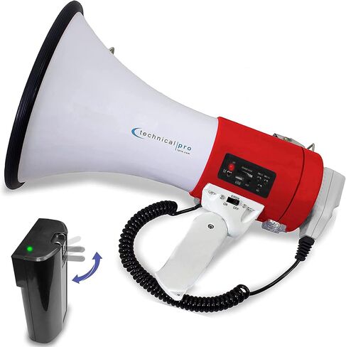 Pro Technical Pro Portable 75-Watt Megaphone Bullhorn Speaker W/Microphone قابل للفصل مع بطارية قابلة لإعادة الشحن ، وشاحن جدار AC مدمج ، جيد للمدربين ، كرة القدم ، المدربين ، قادة البهجة in Kuwait
