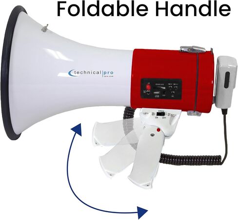 Pro Technical Pro Portable 75-Watt Megaphone Bullhorn Speaker W/Microphone قابل للفصل مع بطارية قابلة لإعادة الشحن ، وشاحن جدار AC مدمج ، جيد للمدربين ، كرة القدم ، المدربين ، قادة البهجة in Kuwait