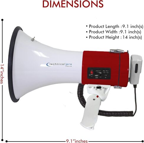 Pro Technical Pro Portable 75-Watt Megaphone Bullhorn Speaker W/Microphone قابل للفصل مع بطارية قابلة لإعادة الشحن ، وشاحن جدار AC مدمج ، جيد للمدربين ، كرة القدم ، المدربين ، قادة البهجة in Kuwait