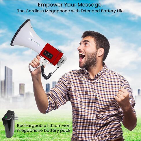 Pro Technical Pro Portable 75-Watt Megaphone Bullhorn Speaker W/Microphone قابل للفصل مع بطارية قابلة لإعادة الشحن ، وشاحن جدار AC مدمج ، جيد للمدربين ، كرة القدم ، المدربين ، قادة البهجة in Kuwait