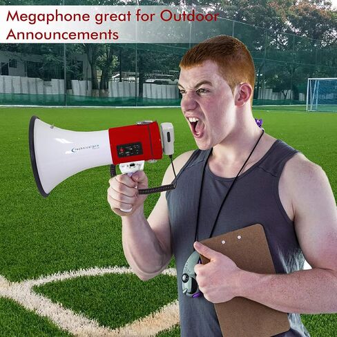 Pro Technical Pro Portable 75-Watt Megaphone Bullhorn Speaker W/Microphone قابل للفصل مع بطارية قابلة لإعادة الشحن ، وشاحن جدار AC مدمج ، جيد للمدربين ، كرة القدم ، المدربين ، قادة البهجة in Kuwait