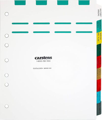 Carstens Heavy Duty Plastic at-Home Healthcare Divider Set, 8-Tab, with Pull Tab Die Cuts, 8201-00, for Side-Opening 3-Ring and 5-Ring Binders in Kuwait