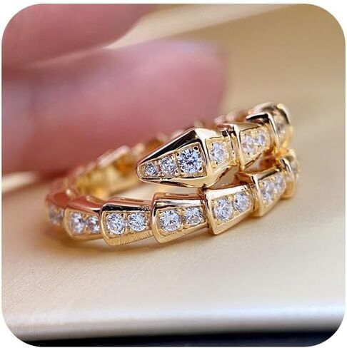 Gixaxak Charm Sterling Silver Gold Snake Shape Ring Opening Adjustable Design Jewelry Handmade Polishing Durable Diamonds Jewelry Dainty Exotic Flavor Features Style Animal Wild Ring Gold in Saudi Arabia