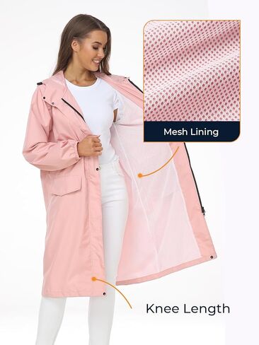 SaphiRose Women's Long Rain Jacket Waterproof Lightweight Hooded Raincoat Packable Knee Length Rain coat in Kuwait