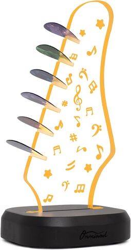 Light Up Guitar Pick Holder with 6 Guitar Picks, Real Hardwood & Acrylic Guitar Headstock Shaped Pick Holder Case for Picks Storage & Display, Guitar Music Accessories Gifts for Men Lover Player in Kuwait