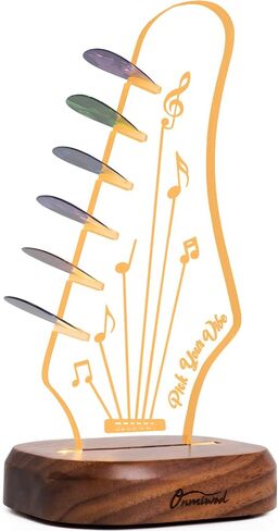 Light Up Guitar Pick Holder with 6 Guitar Picks, Black Walnut Wood & Acrylic Guitar Headstock Shaped Pick Holder Case for Picks Storage & Display, Guitar Music Accessories Gifts for Men Lover Player in Saudi Arabia